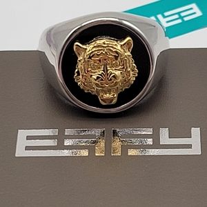 Effy Men's Tiger Statement Ring with Genuine Black Onyx, Sterling Silver + Gold